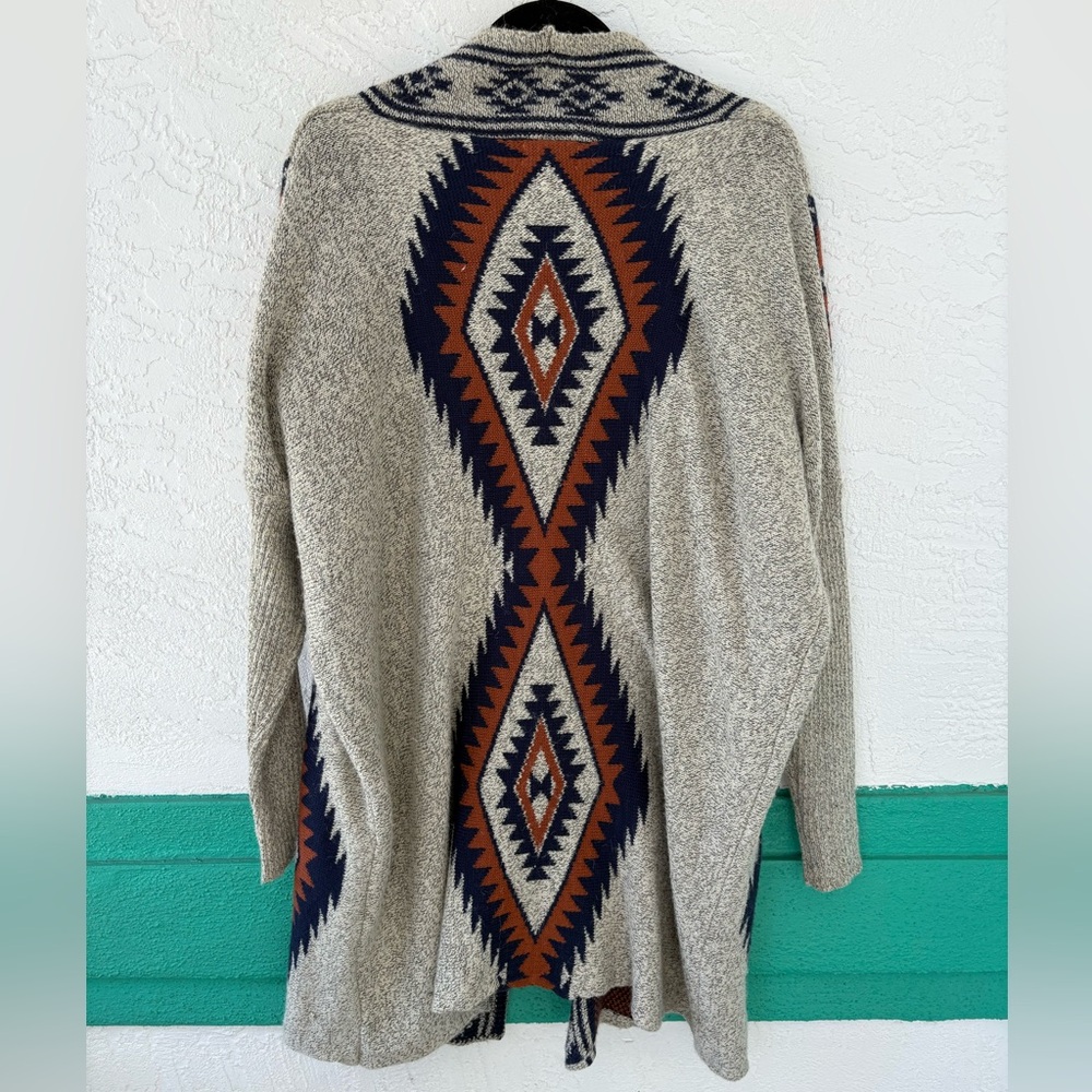 Oceanus Western Tribal Pattern Open Boho Cardigan Medium Blue Gray - Picture 3 of 10